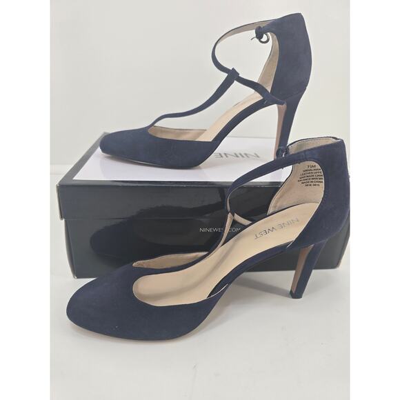 Nine West Nina Su Navy Suede Pumps Size 7.5 Medium With Box - Picture 2 of 8
